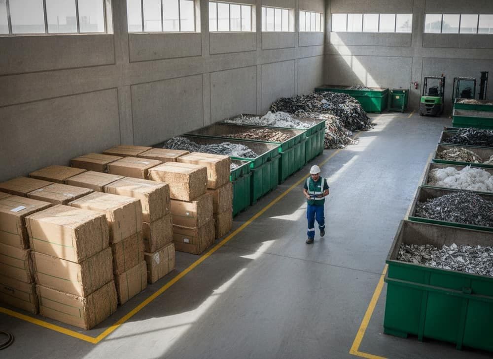 Bodega con residuos industriales no peligrosos clasificados para su disposición final